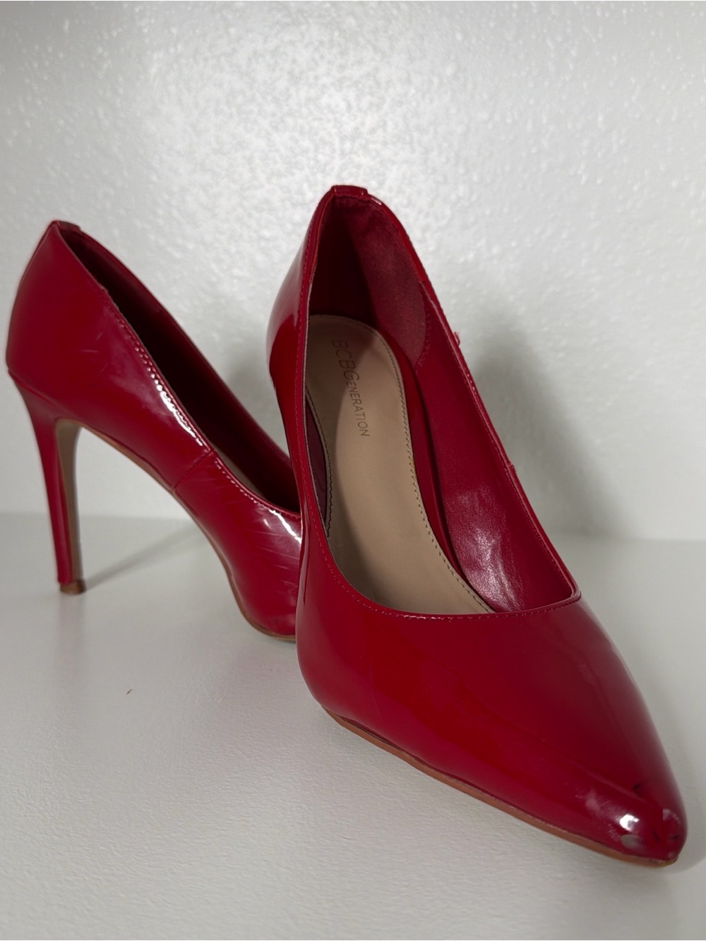BCBGeneration Red Patent Pointed-Toe Pumps